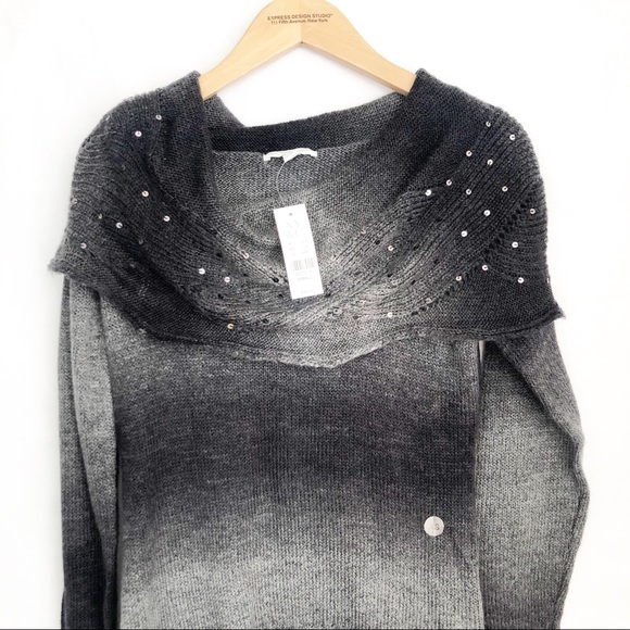 NWT NY&Co Ombré Cowl Sequin Sweater Grey Black - Picture 2 of 6